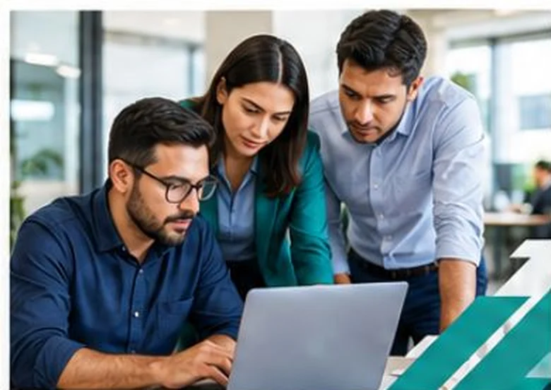 Equipo de trabajo revisando información en una laptop
